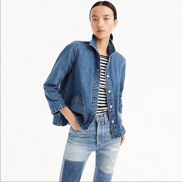 J.Crew Denim Swing Jacket Lily Wash Coat Blazer Jean Casual Cotton size large